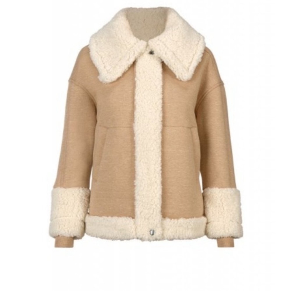 CAbi McQueen Jacket Tan Faux Shearling Full Zip Like New 3908 Sz M - Picture 2 of 11